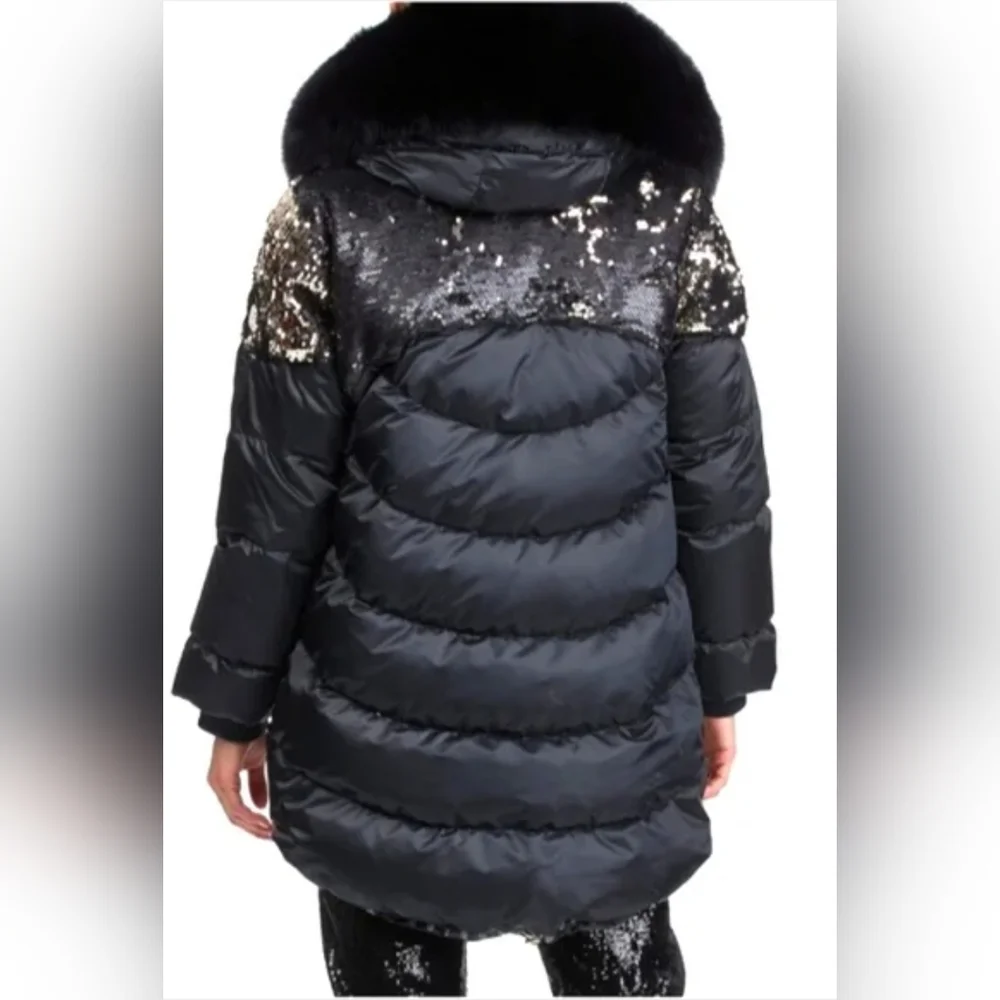 Gorski Coat Women's Medium M Apres Ski Coat Sequins High Low Puffer Winter NEW - Picture 3 of 16